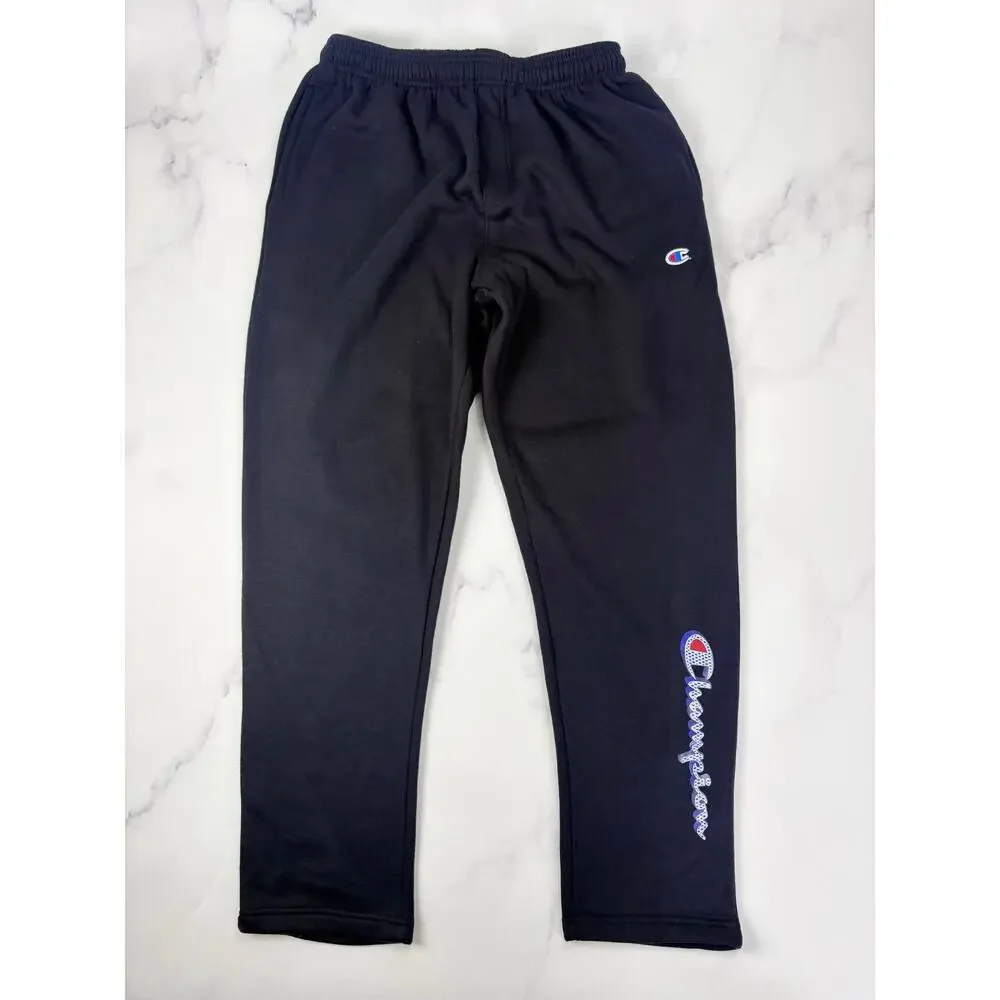 Champion Graphic Sweatpants 2XL Black Logo Leg Joggers Athletic Streetwear Pants